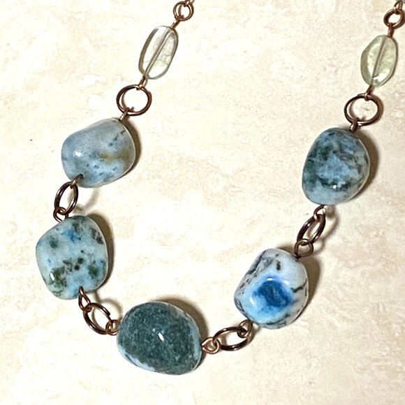 Rustic Agate & Fluorite Copper Necklace, Genuine Green Tumbled Gemstone - Picture 5 of 12
